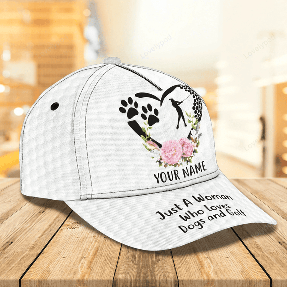 FUNSTUFFPRIT Personalized 3D Full Printed Cap For Girl Love Golf And Dog, 3D Golf Cap Hat For Her