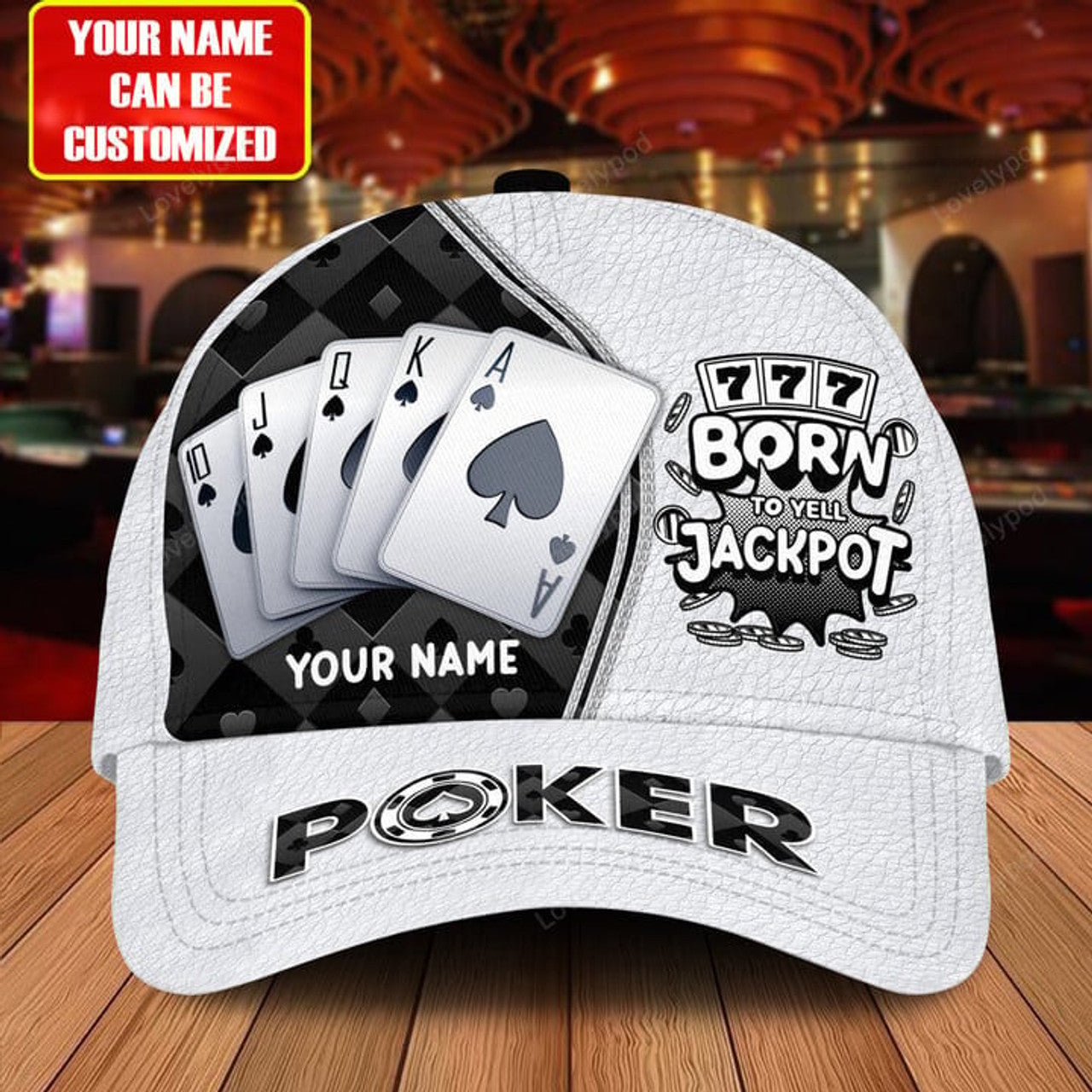FUNSTUFFPRINT Personalized Name Poker Classic Cap for Men, Poker cap hat, Gift for Poker player