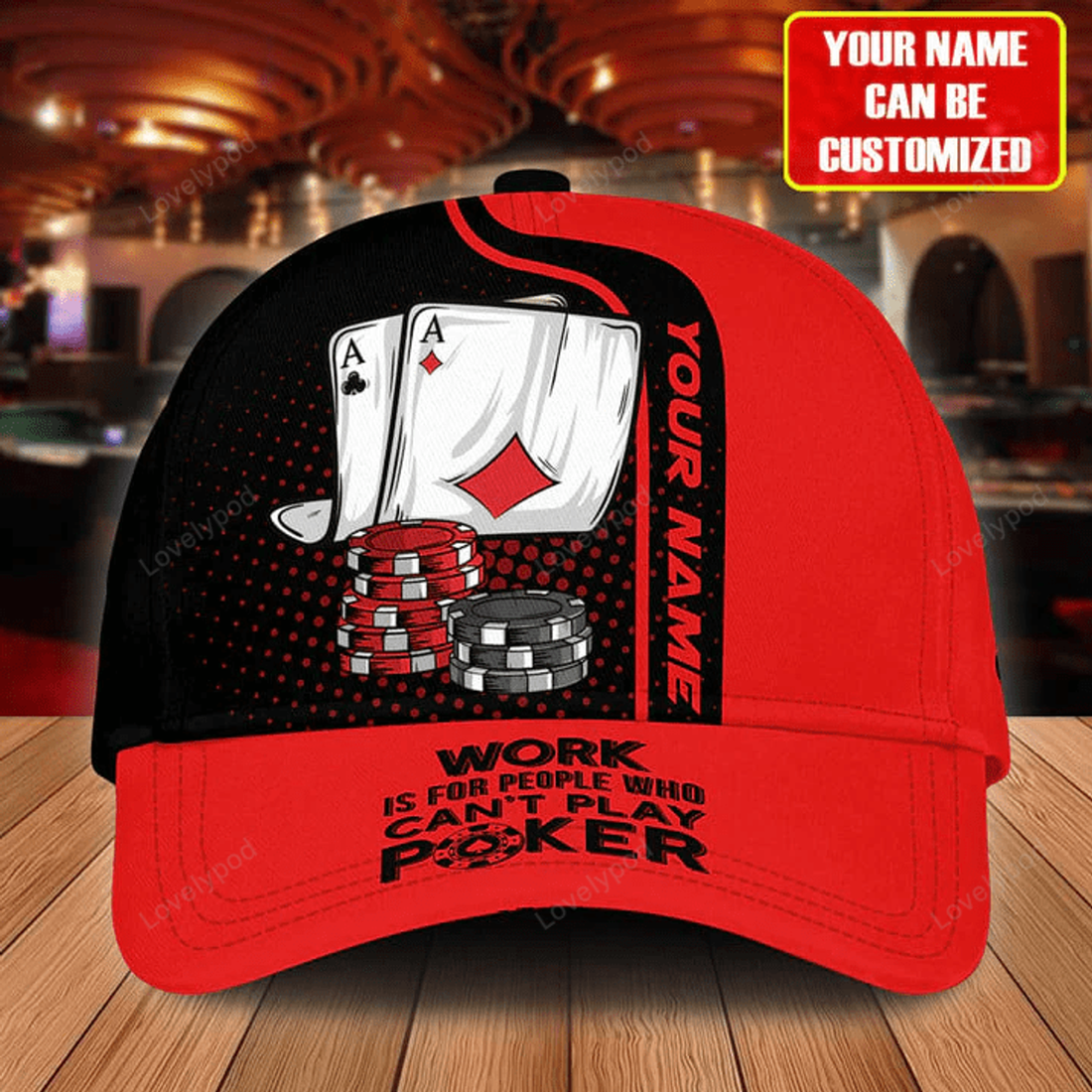 FUNSTUFFPRINT Personalized Name Poker Classic Cap for Men, Poker cap hat, Gift for Poker player