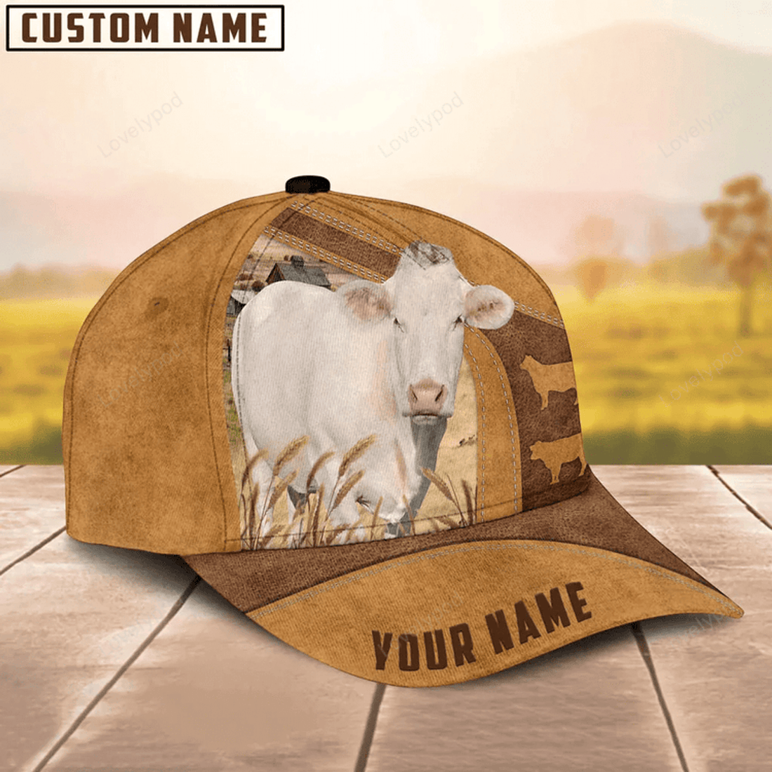 FUNSTUFFPRINT Custom Name Charolais Cattle Cap, Baseball Hat For Farmer, Gift for cow lover
