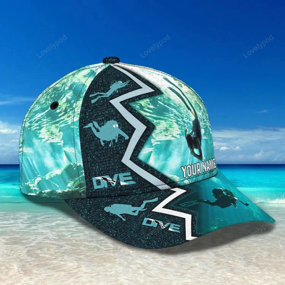 FUNSTUFFPRINT Personalized Scuba Diving 3D Baseball Cap, Suba Diving Hat for Husband & Dad