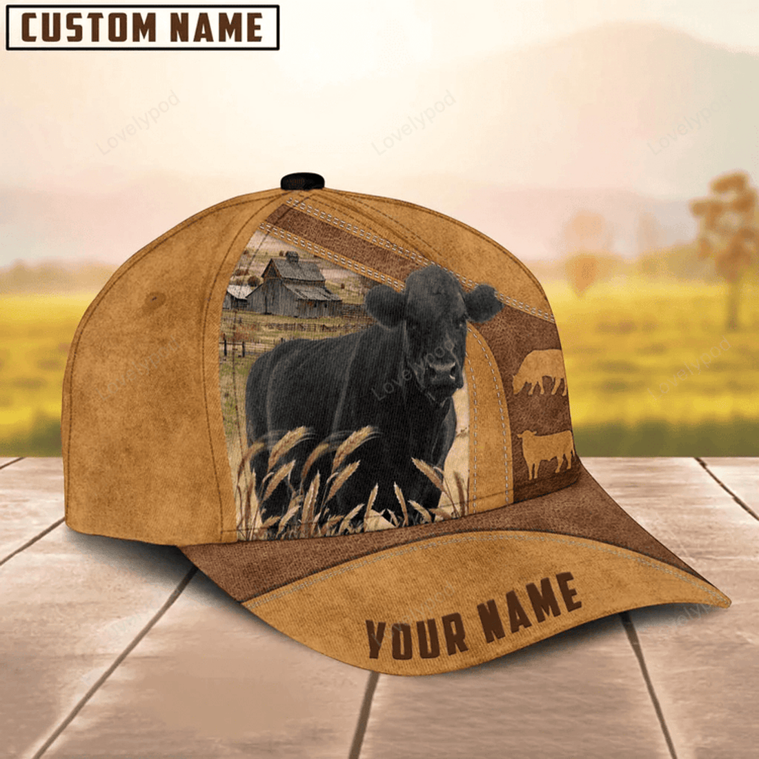 FUNSTUFFPRINT Custom Name Black Angus Cattle Cap, Farmer cap, Baseball Hat For Farmer, Gift for farm
