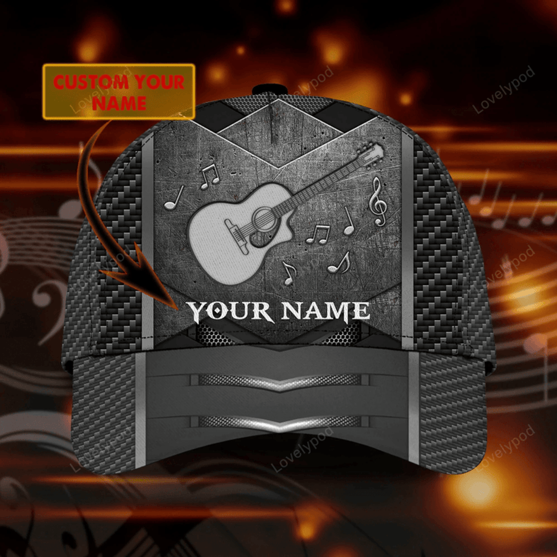 FUNSTUFFPRIT Personalized Classic 3D Guitar Cap, Love Guitar, Baseball Cap For Guitar Man, Gift For Guitar Lover