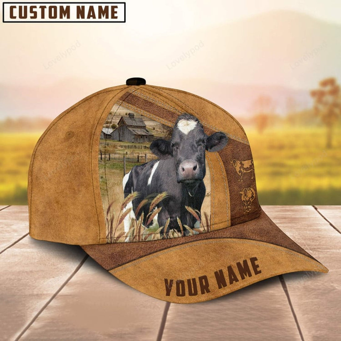 FUNSTUFFPRINT Custom Name Holstein Cattle Cap, Cattle Hat, Farm Baseball Hat, Cap Hat For Farmer Farm Lover