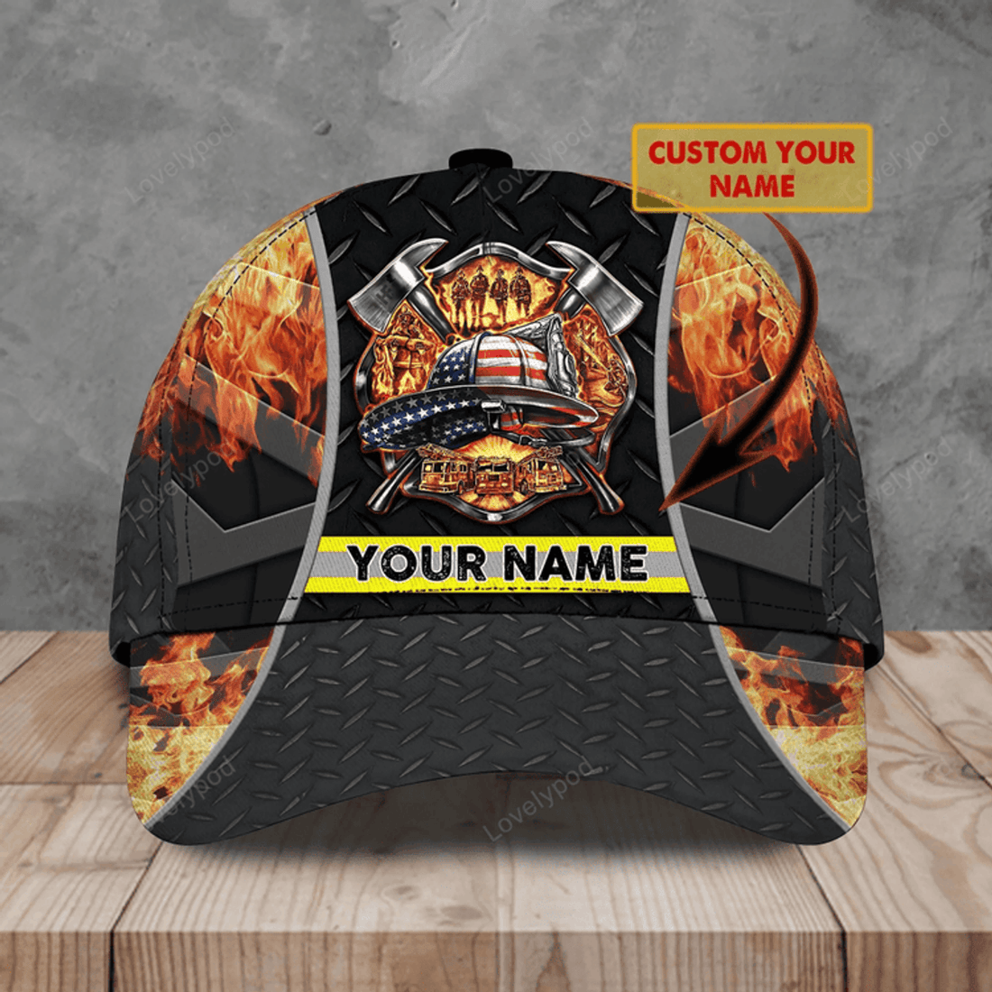 FUNSTUFFPRIT Personalized Firefighter 3D Full Print Baseball Cap Hat, Fire Man Cap Hat, Gift To Fireman Husband