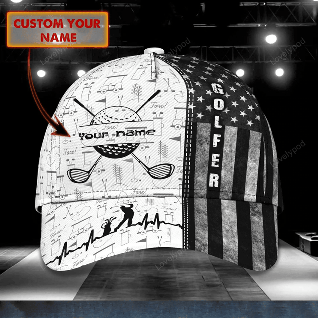 FUNSTUFFPRIT Customized With Name All Over Print 3D Cap For Dad Golf, Man Golfer Hat Caps, Dad Golf Caps