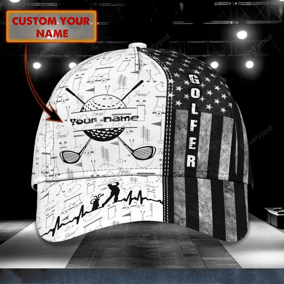 FUNSTUFFPRIT Customized With Name All Over Print 3D Cap For Dad Golf, Man Golfer Hat Caps, Dad Golf Caps