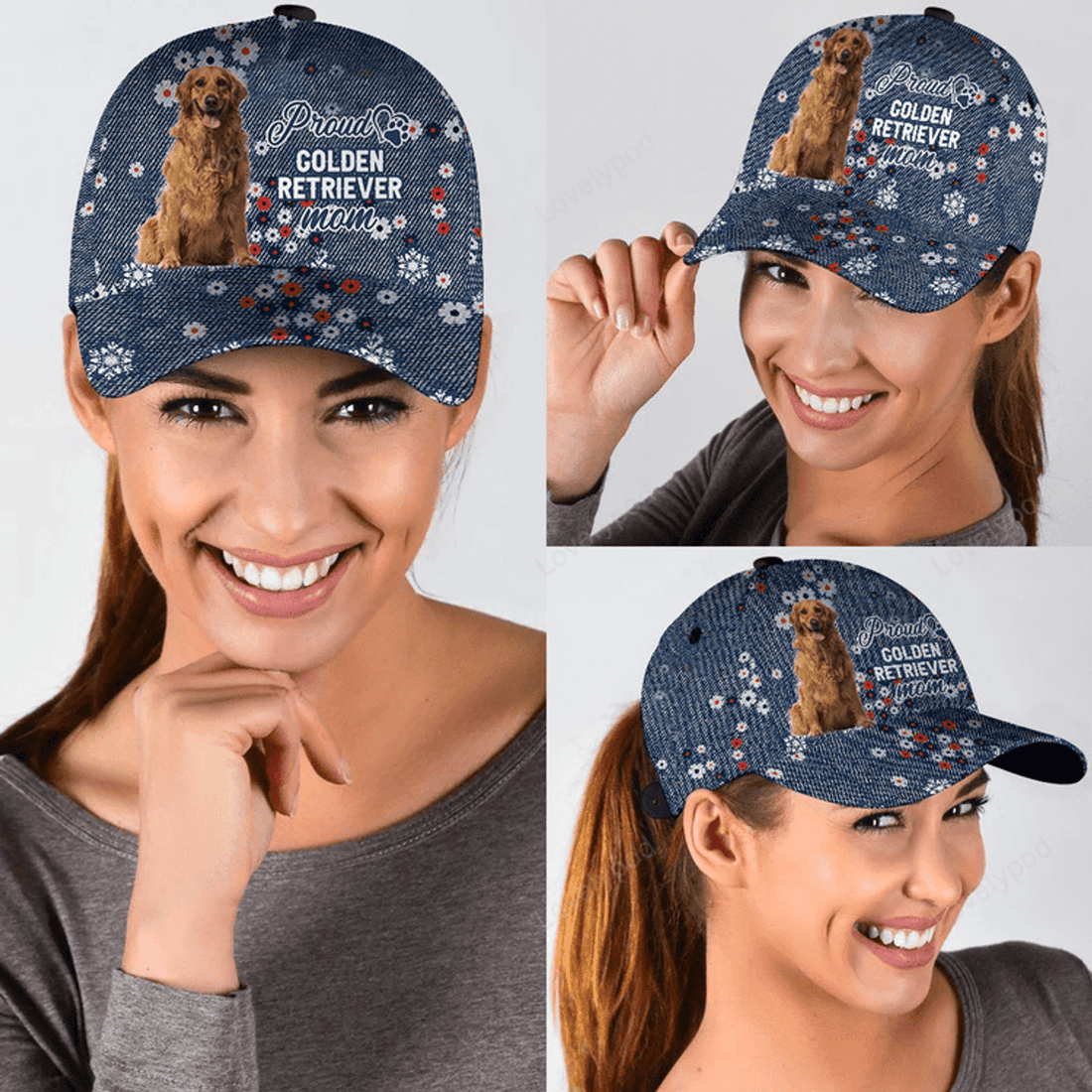 FUNSTUFFPRINT Golden Retriever Proud Mom Baseball Cap Hat, Women Cap Hat
