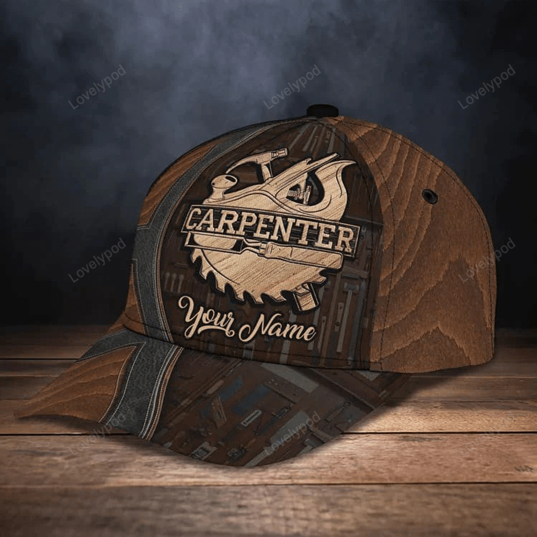 FUNSTUFFPRINT Customized Carpenter Hat for Dad's Birth's Day Gift, Carpenter 3D Cap All Over Printed