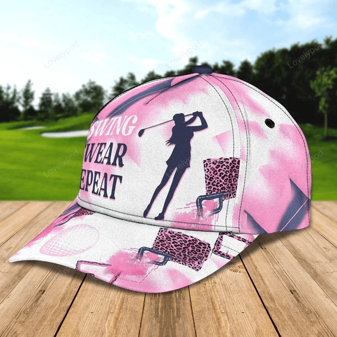 FUNSTUFFPRINT Personalized Swing Swear Repeat Golf Cap for Women, 3D Classic Cap All Over Print for Golf Women Player