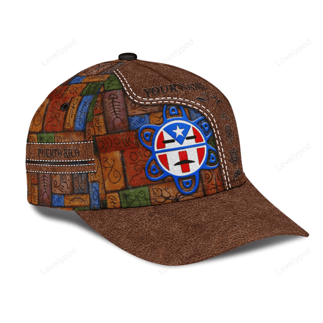 FUNSTUFFPRINT Customized Puerto Rico Cap Hat in Leather Pattern, Puerto Rico Gifts