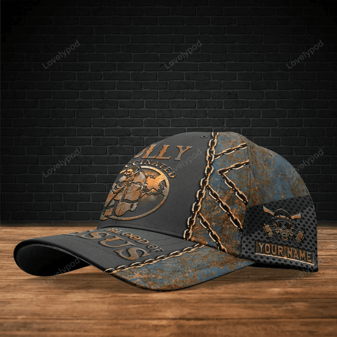 FUNSTUFFPRINT Firefighter Jesus Firefighter Cap Personalized Jesus Gift, Fully Vaccinated By The Blood Of Jesus Cap