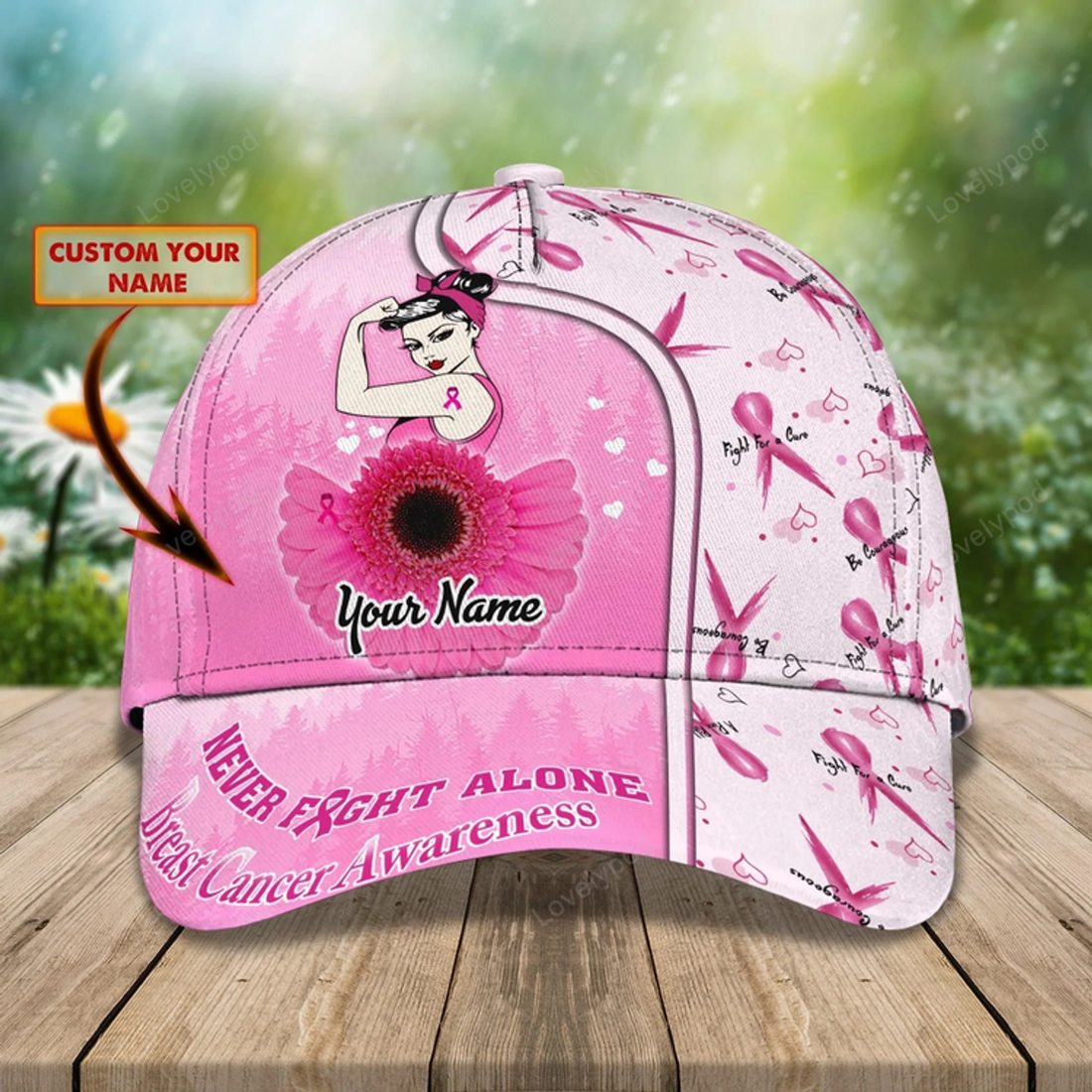 FUNSTUFFPRINT Never Fight Alone Breast Cancer Awareness Survivor Cap Hat For Her
