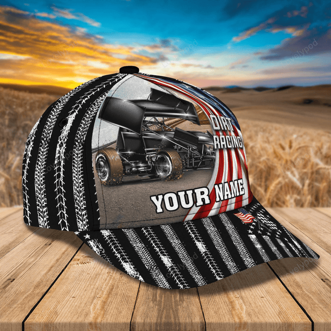 FUNSTUFFPRINT Personalized With Name Dirt Racing 3D Classic Cap Hat, Racing In Usa Flag Baseball Cap Hat