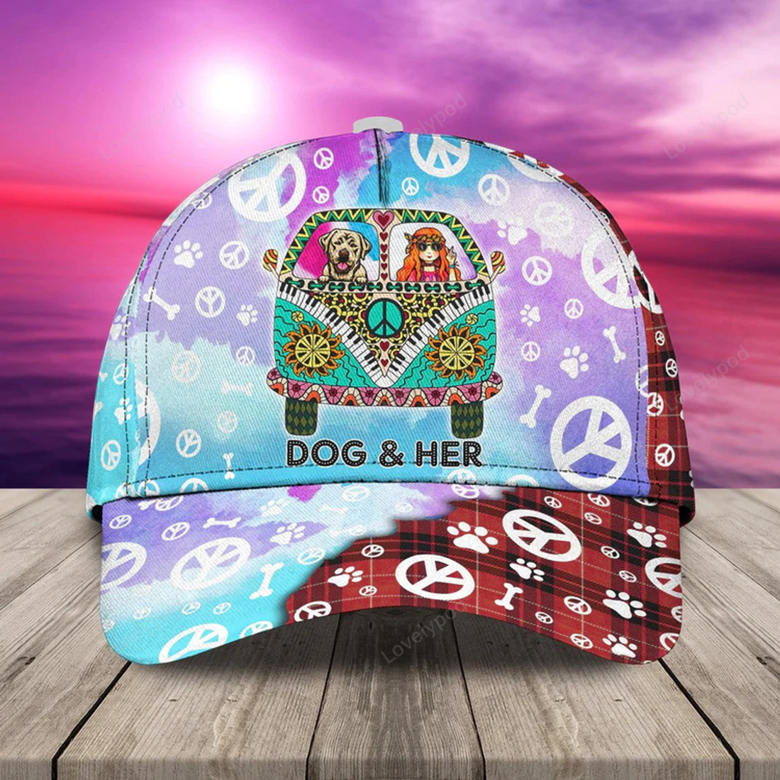FUNSTUFFPRINT Hippie Car Personalized Hippie Cap 3D Classic Cap for Hippie Lovers for Girls