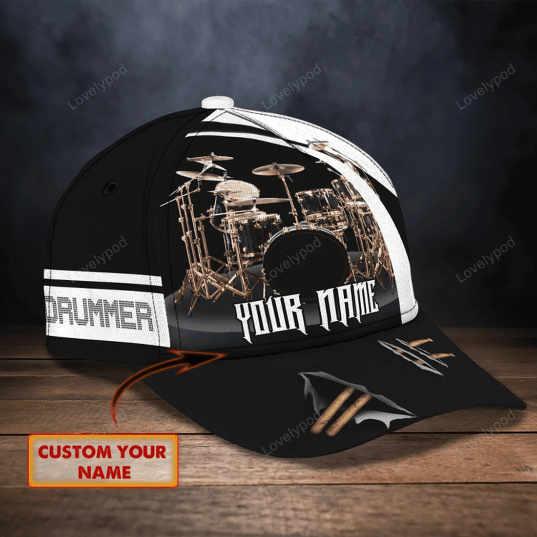 FUNSTUFFPRIT Personalized American Drummer Cap, 3D All Over Print Drum Cap Hat In Usa Flag, Gift To Drum Lover Drummer Gift