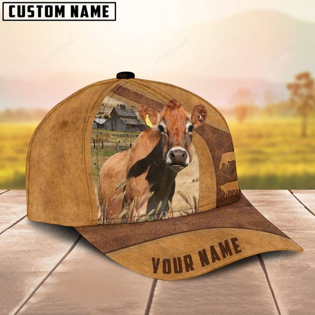 FUNSTUFFPRINT Jersey Cow No Horns Custom Name Cap, Cattle Hat, Farm Baseball Hat, Cap Hat For Farmer Farm Lover