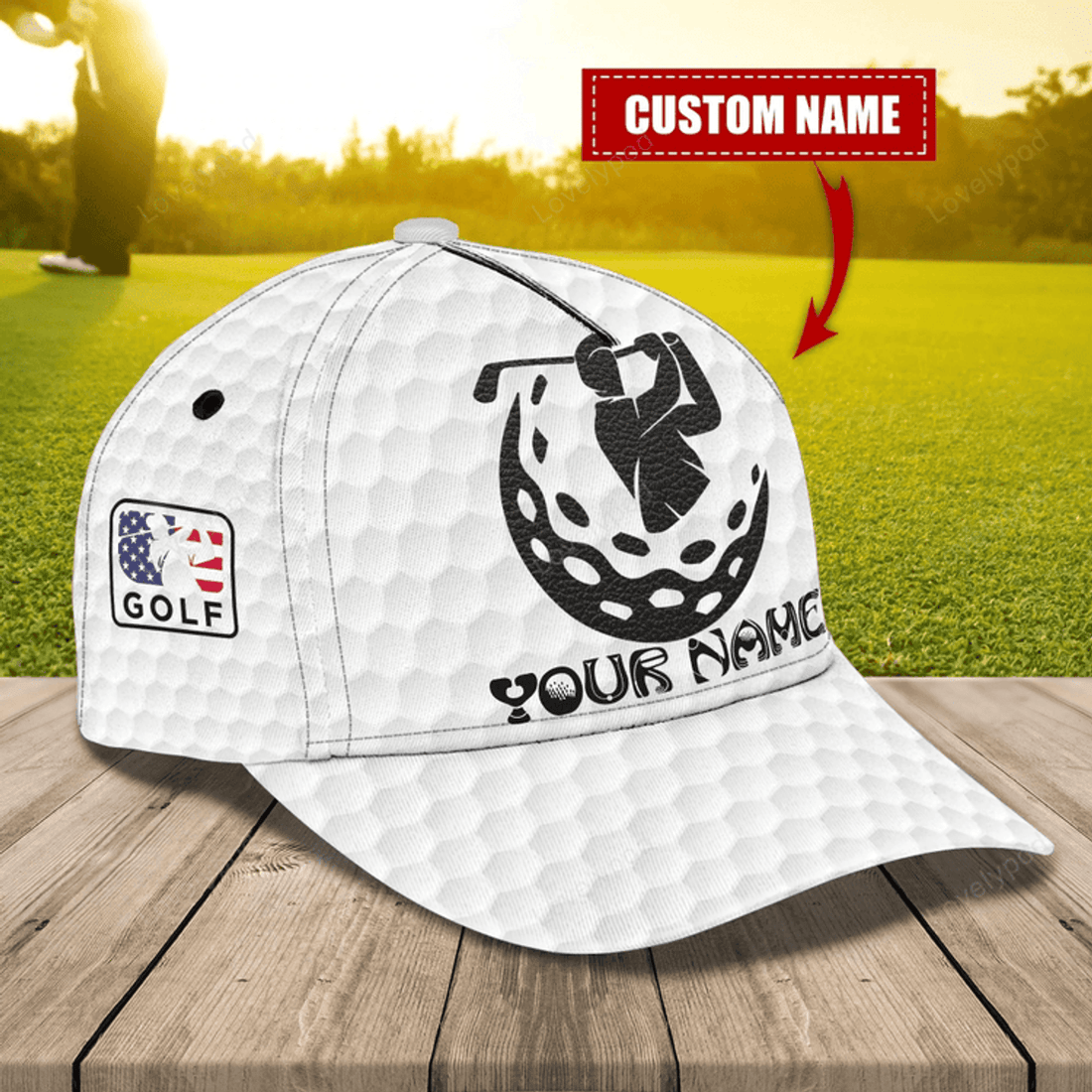 FUNSTUFFPRIT Personalized With Name 3D All Over Print Golf Caps For Men, American Golfer Baseball Cap, Golfer Gifts