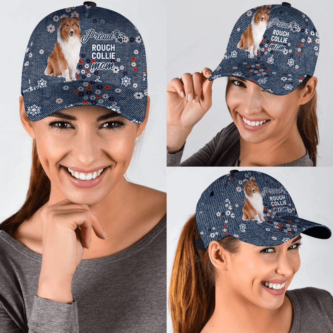 FUNSTUFFPRINT Rough Collie Proud Mom Cap Hat, Women Cap Hat, Dog Mom Cap Hat