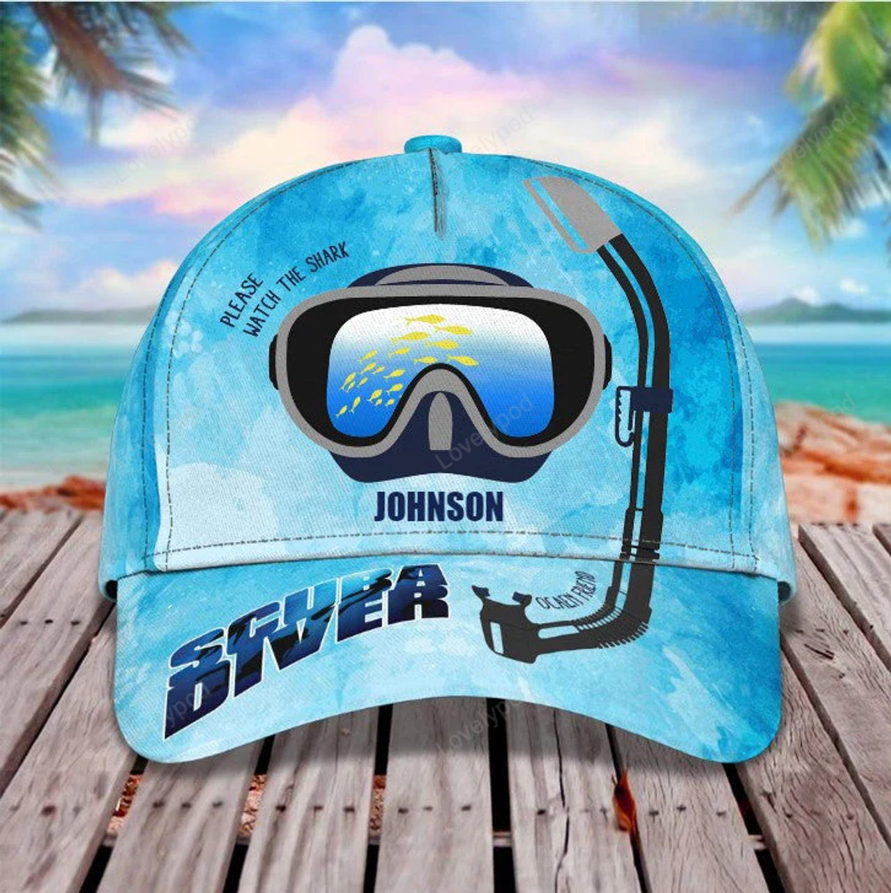 FUNSTUFFPRINT Personalized Scuba Diving 3D Baseball Cap, Suba Diving Hat for Husband & Dad