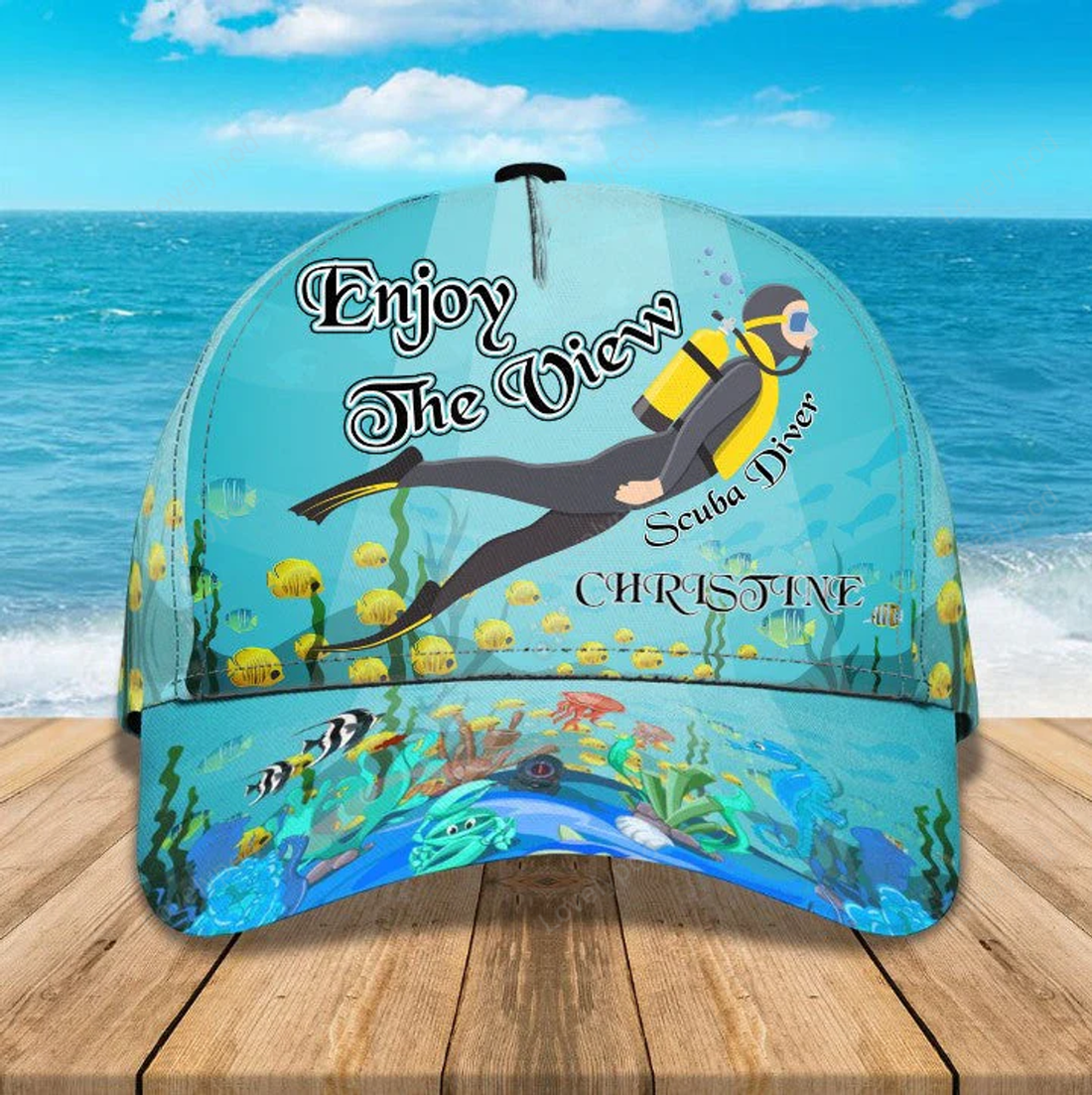 FUNSTUFFPRINT Personalized Scuba Diving 3D Baseball Cap, Suba Diving Hat for Husband & Dad