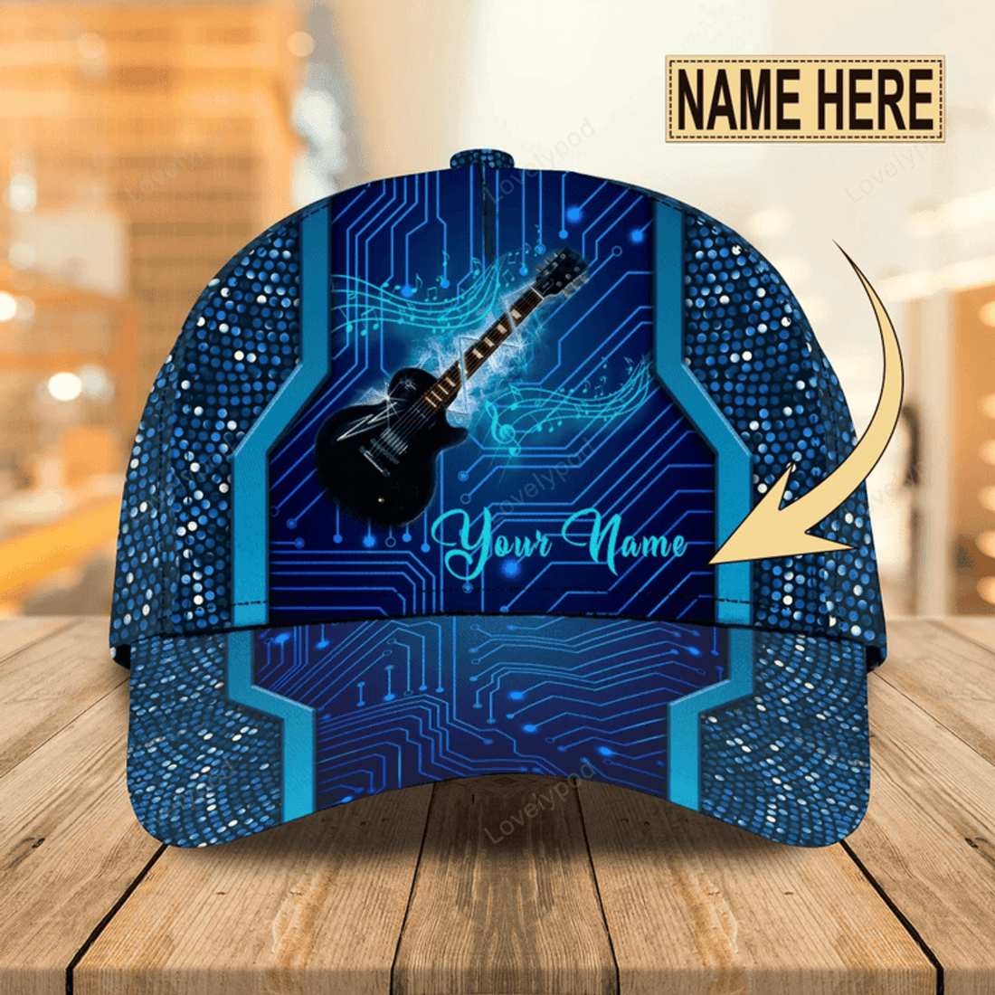 FUNSTUFFPRIT Personalized Beautiful Guitar Full Print Cap Hat For Adult, Colorful Classic 3D Guitar Cap For Musican