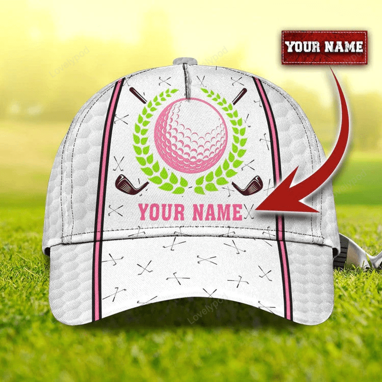 FUNSTUFFPRINT Personalized Swing Swear Repeat Golf Cap for Women, 3D Classic Cap All Over Print for Golf Women Player