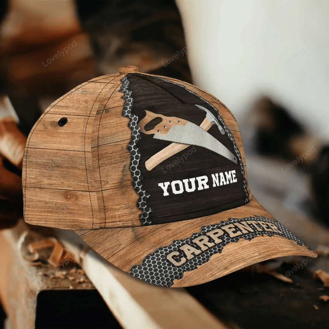 FUNSTUFFPRINT Personalized Carpentry 3D Classic Cap for Carpenter, Carpentry Hat for Dad Gift
