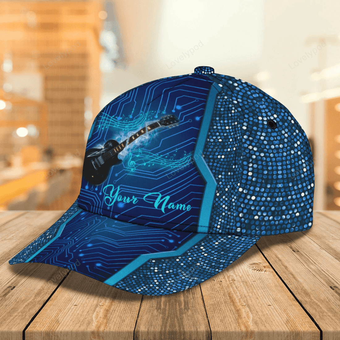FUNSTUFFPRIT Personalized Beautiful Guitar Full Print Cap Hat For Adult, Colorful Classic 3D Guitar Cap For Musican