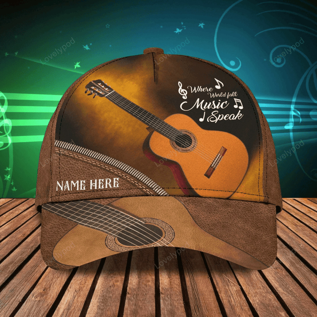 FUNSTUFFPRIT Personalized Brown Guitar Baseball Cap Hat For Musican And Guitarist, Classic Cap With Guitar Leather Pattern