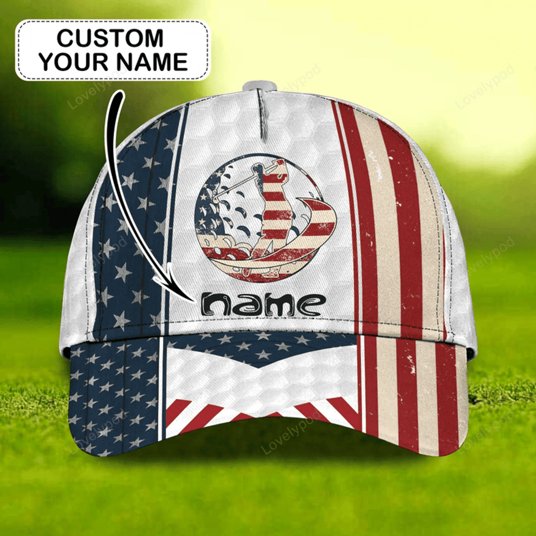 FUNSTUFFPRIT 3D Full Print Classic Cap Hat For Golfer, American Golfer Gifts, Good Quality Golf Cap For Men And Woman