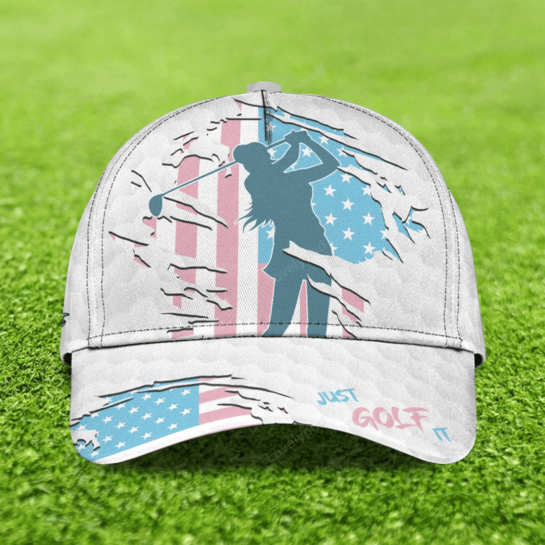 FUNSTUFFPRIT Personalized 3D Full Printed Cap For Girl Love Golf And Dog, 3D Golf Cap Hat For Her