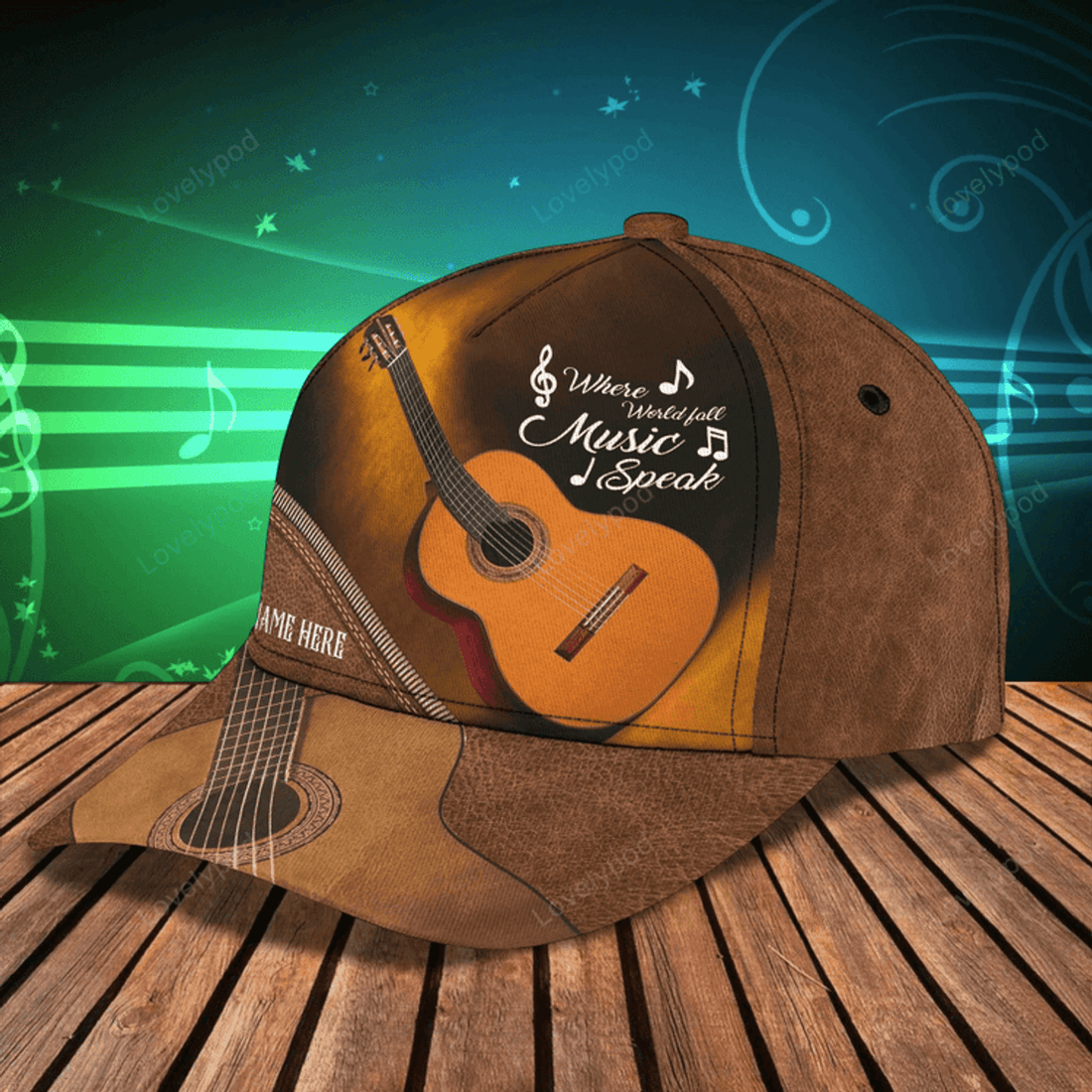 FUNSTUFFPRIT Personalized Brown Guitar Baseball Cap Hat For Musican And Guitarist, Classic Cap With Guitar Leather Pattern
