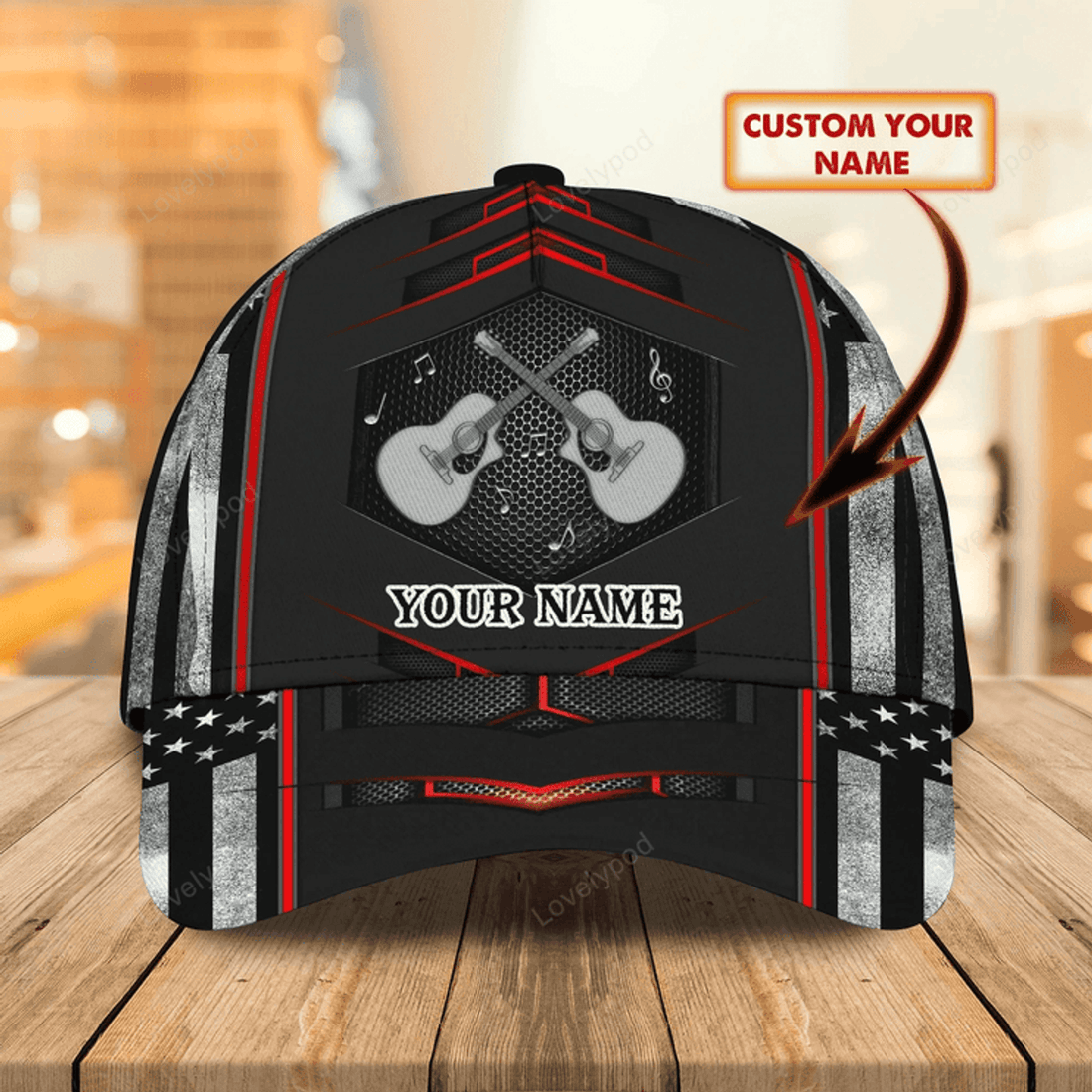 FUNSTUFFPRIT Personalized Beautiful Guitar Full Print Cap Hat For Adult, Colorful Classic 3D Guitar Cap For Musican