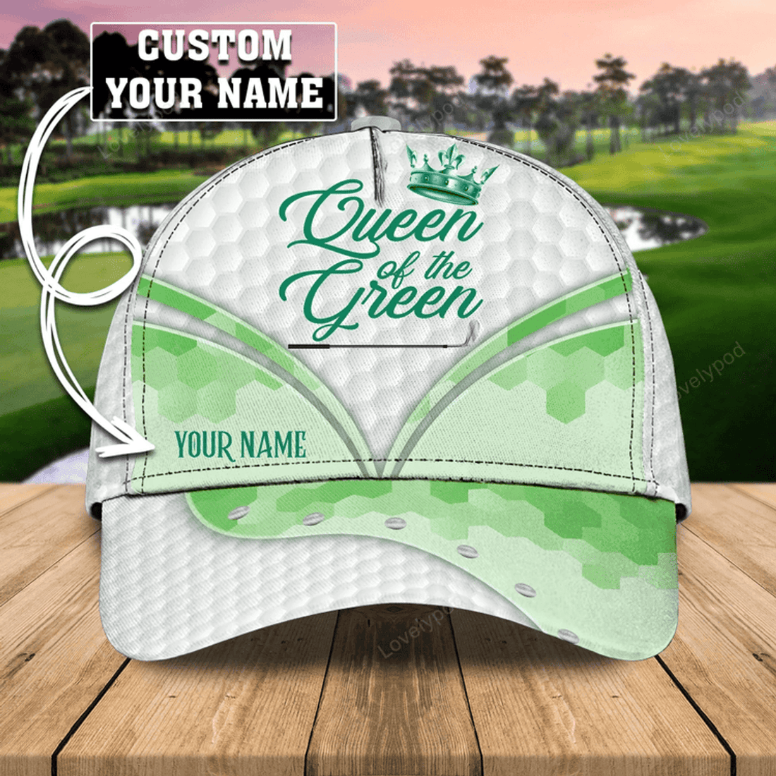 FUNSTUFFPRIT Customized White Green Golf Cap Hat For Girl, Queen Of The Green Cap Golfer Gift, Golfer Gifts