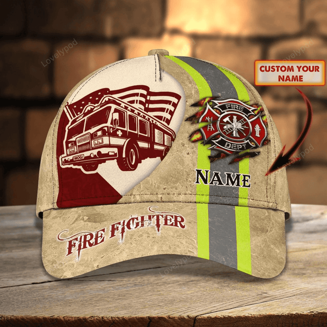 FUNSTUFFPRIT Custom With Name Fire Man Baseball Cap, Classic 3D Full Print Hat Cap For Firefighters