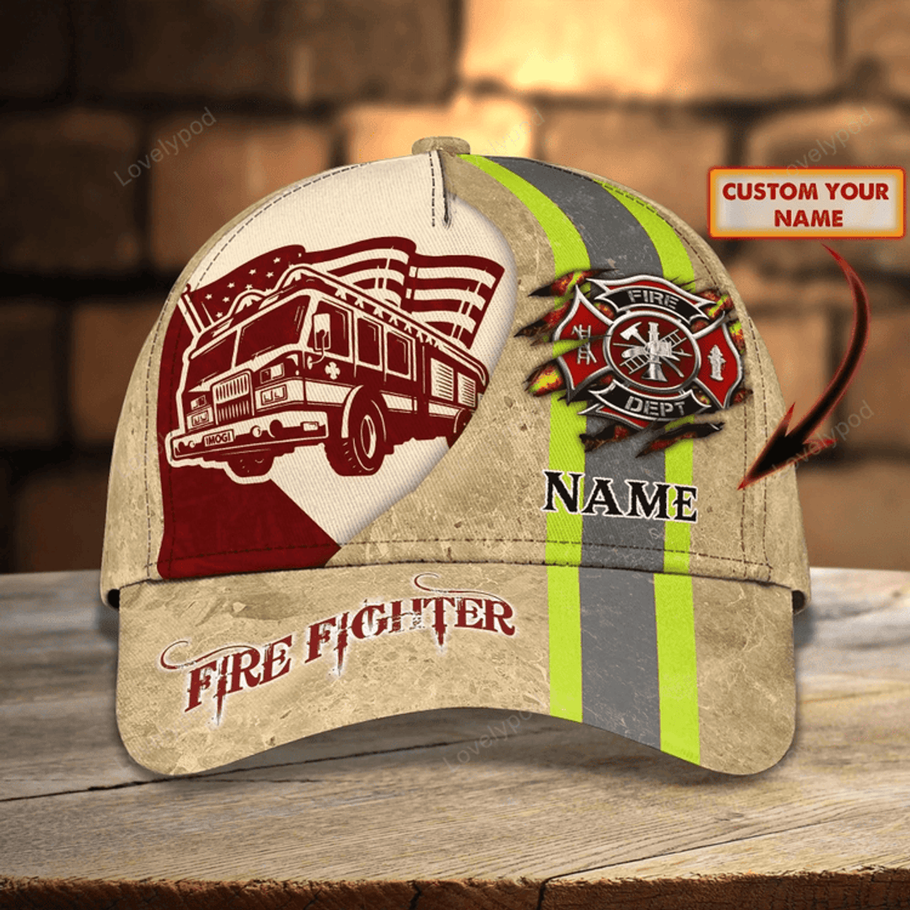 FUNSTUFFPRIT Custom With Name Fire Man Baseball Cap, Classic 3D Full Print Hat Cap For Firefighters