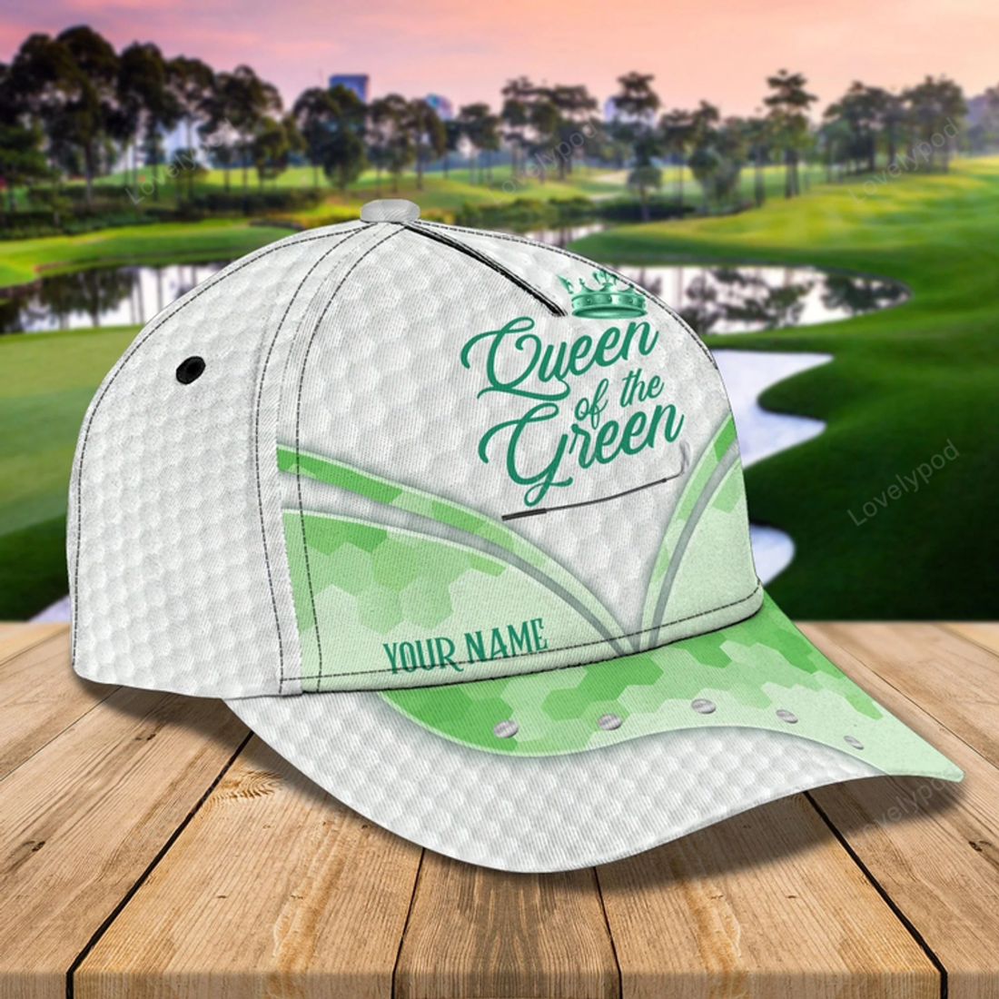 FUNSTUFFPRIT Customized White Green Golf Cap Hat For Girl, Queen Of The Green Cap Golfer Gift, Golfer Gifts