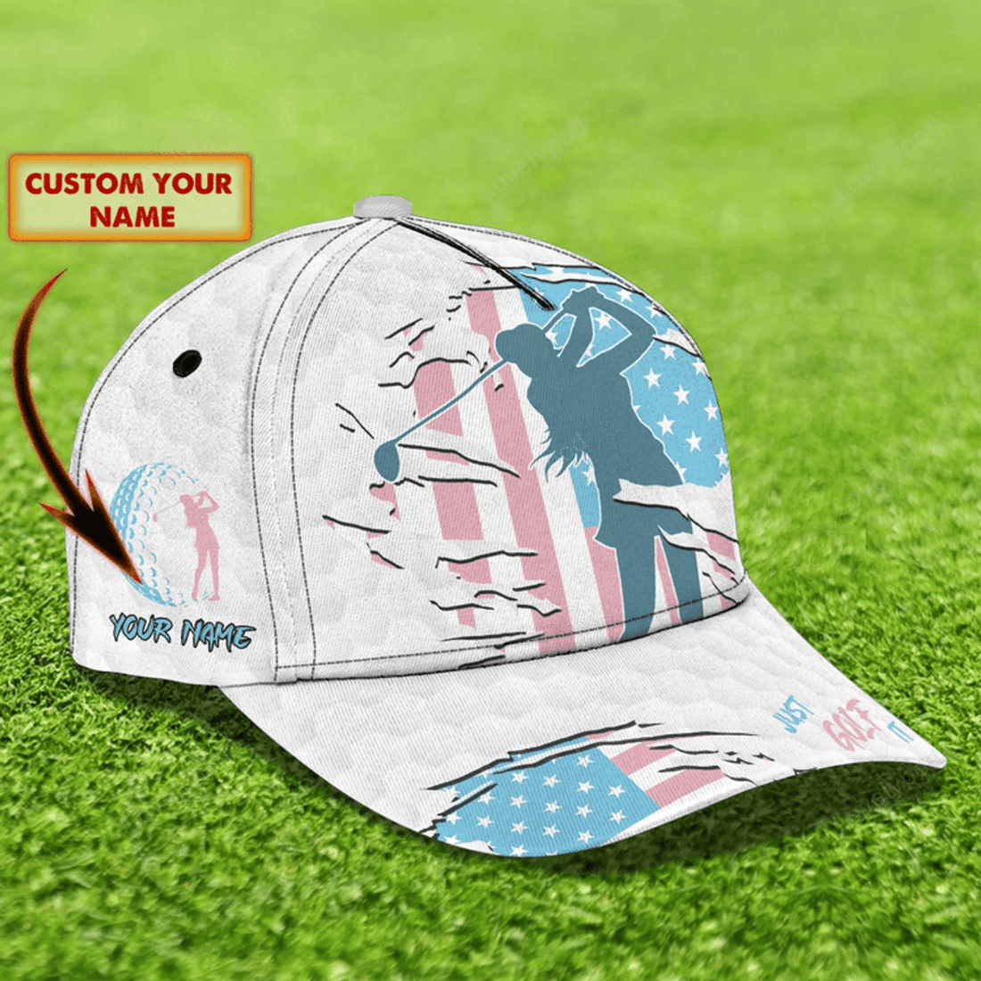 FUNSTUFFPRIT Personalized 3D Full Printed Cap For Girl Love Golf And Dog, 3D Golf Cap Hat For Her