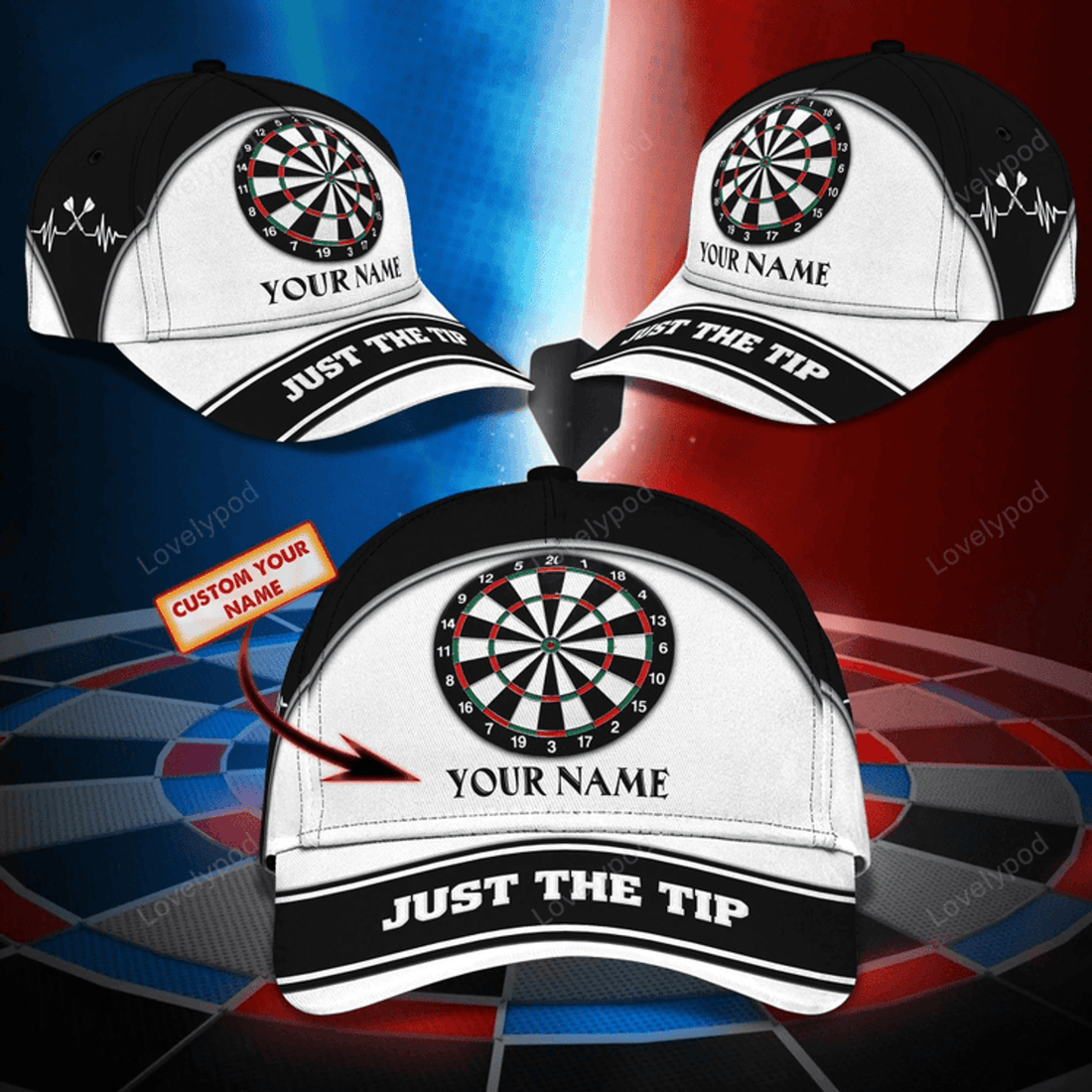 FUNSTUFFPRIT Personalized Classic Dart Cap, Birthday Present To Darter Friend, Dart Lover Cap Hat, Darting Cap