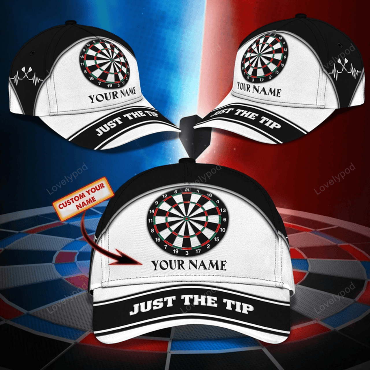 FUNSTUFFPRIT Personalized Classic Dart Cap, Birthday Present To Darter Friend, Dart Lover Cap Hat, Darting Cap