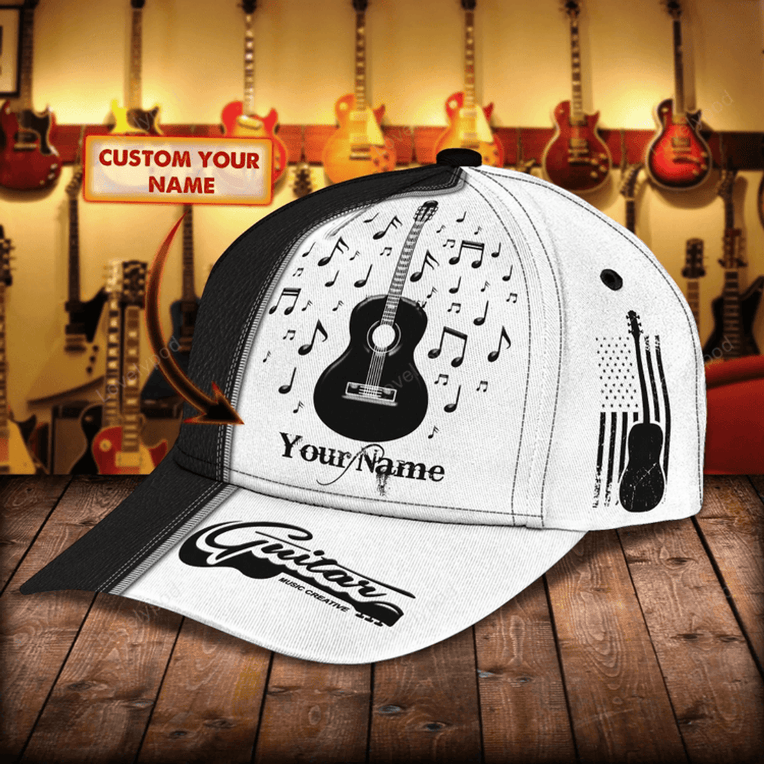 FUNSTUFFPRIT Personalized Guitar 3D Full Print Cap Hat For Musican, Guitarist, Music Is My Second Language, Music Lover Gift