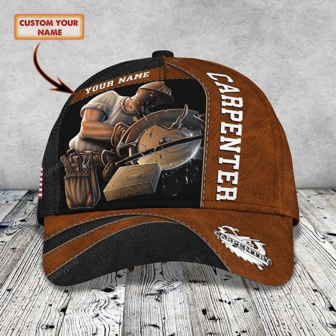 FUNSTUFFPRINT Customized Carpenter Hat for Dad's Birth's Day Gift, Carpenter 3D Cap All Over Printed
