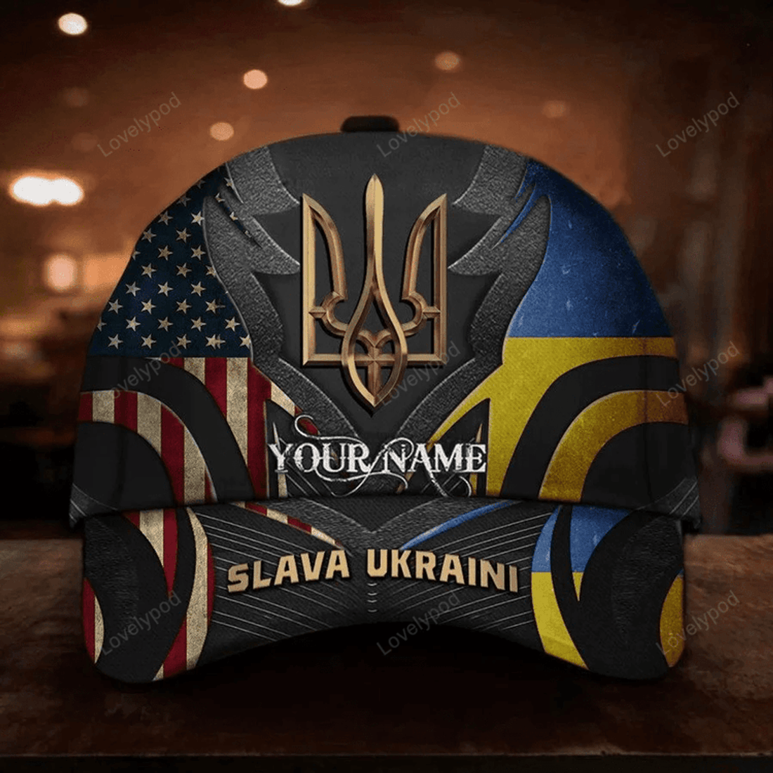 FUNSTUFFPRINT Personalized Slava Ukraini Trident Ukraine Symbol Hat Ukraine Camo Flag Merch