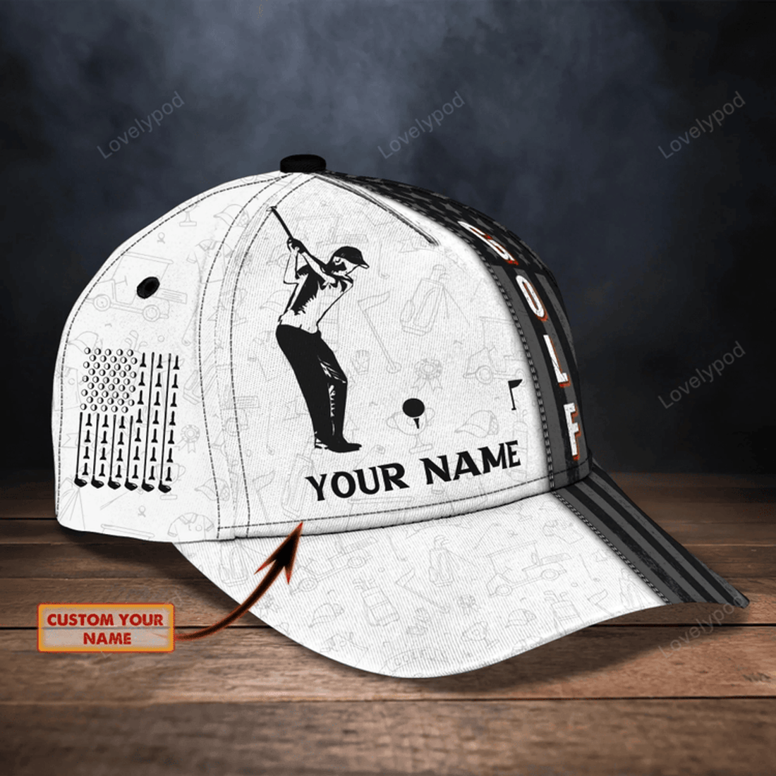 FUNSTUFFPRIT Personalized With Name Mens Golf Hat, 3D Full Print Baseball Cap For Golfer, All Over Print Golf Caps