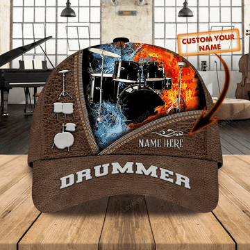 FUNSTUFFPRIT Cool Drum Classic Cap With Drummer Name, Present To Drum Lover, Drum Player Cap Hat For Travel Summer, Drum Cap