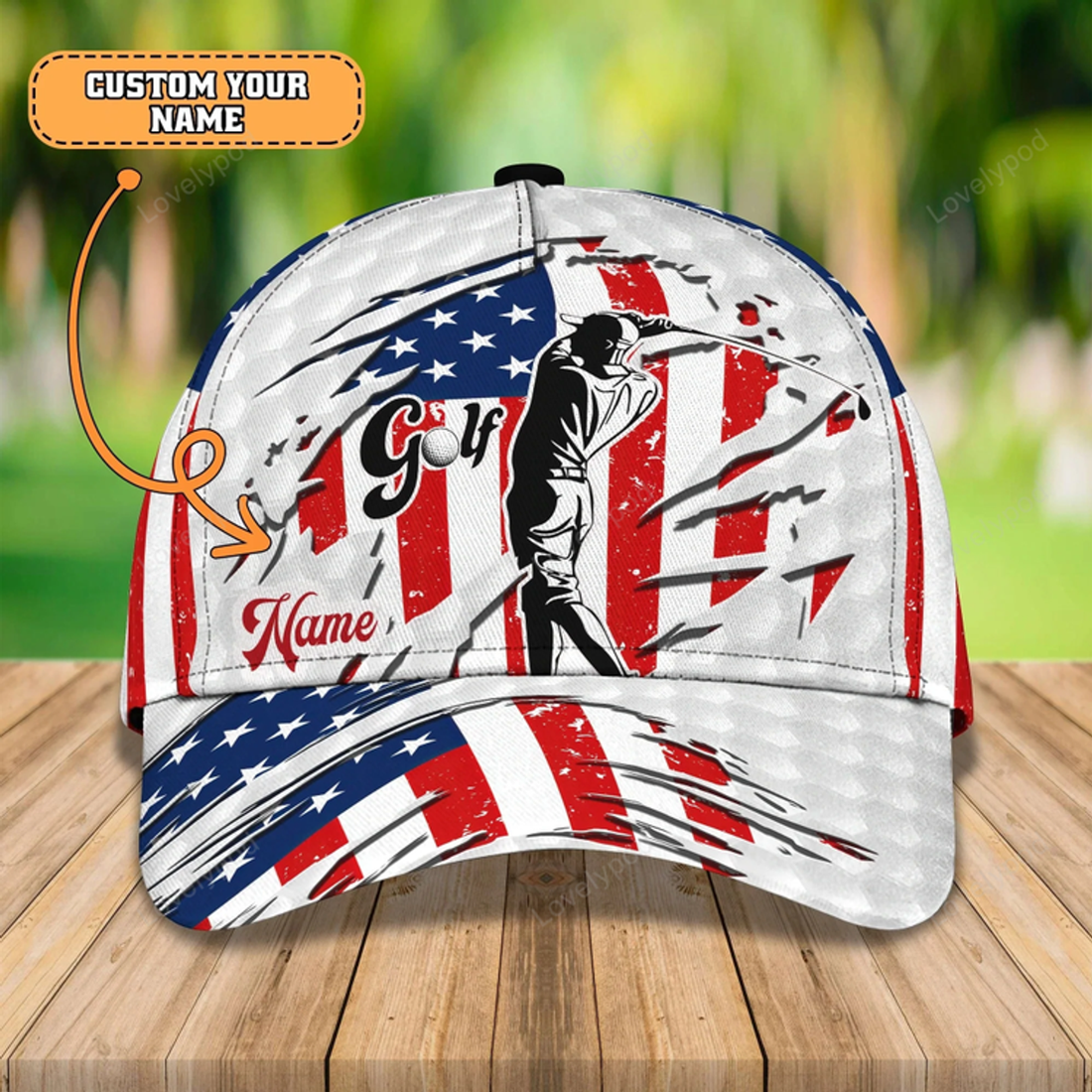 FUNSTUFFPRIT Personalized With Name 3D All Over Print Golf Caps For Men, American Golfer Baseball Cap, Golfer Gifts