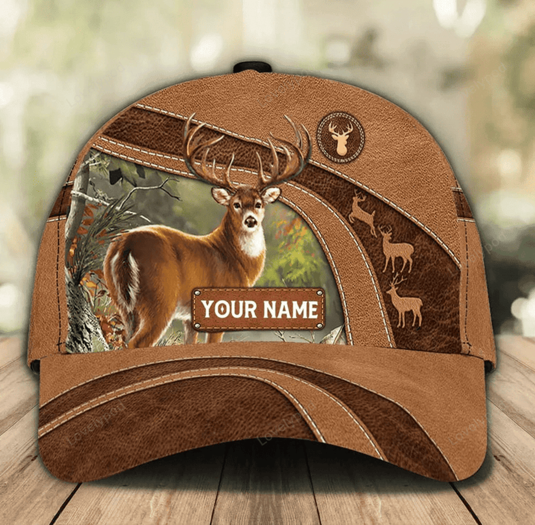 FUNSTUFFPRINT Customized Vintage Deer Classic Cap for Husband, Deer 3D Cap for Son Deer Hunting Hat Cap