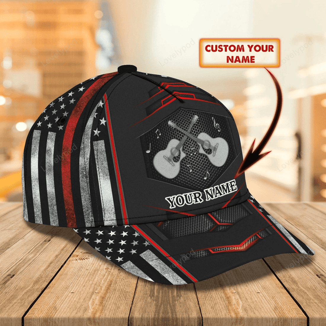 FUNSTUFFPRIT Personalized Beautiful Guitar Full Print Cap Hat For Adult, Colorful Classic 3D Guitar Cap For Musican