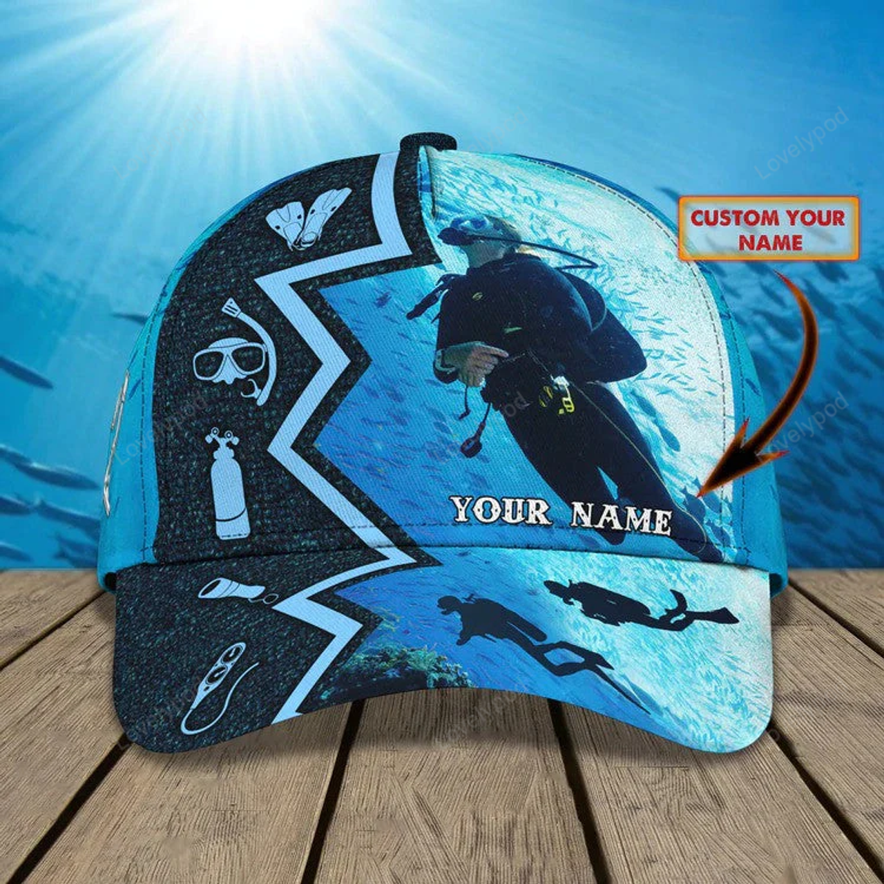 FUNSTUFFPRINT Personalized Scuba Diving 3D Baseball Cap, Suba Diving Hat for Husband & Dad